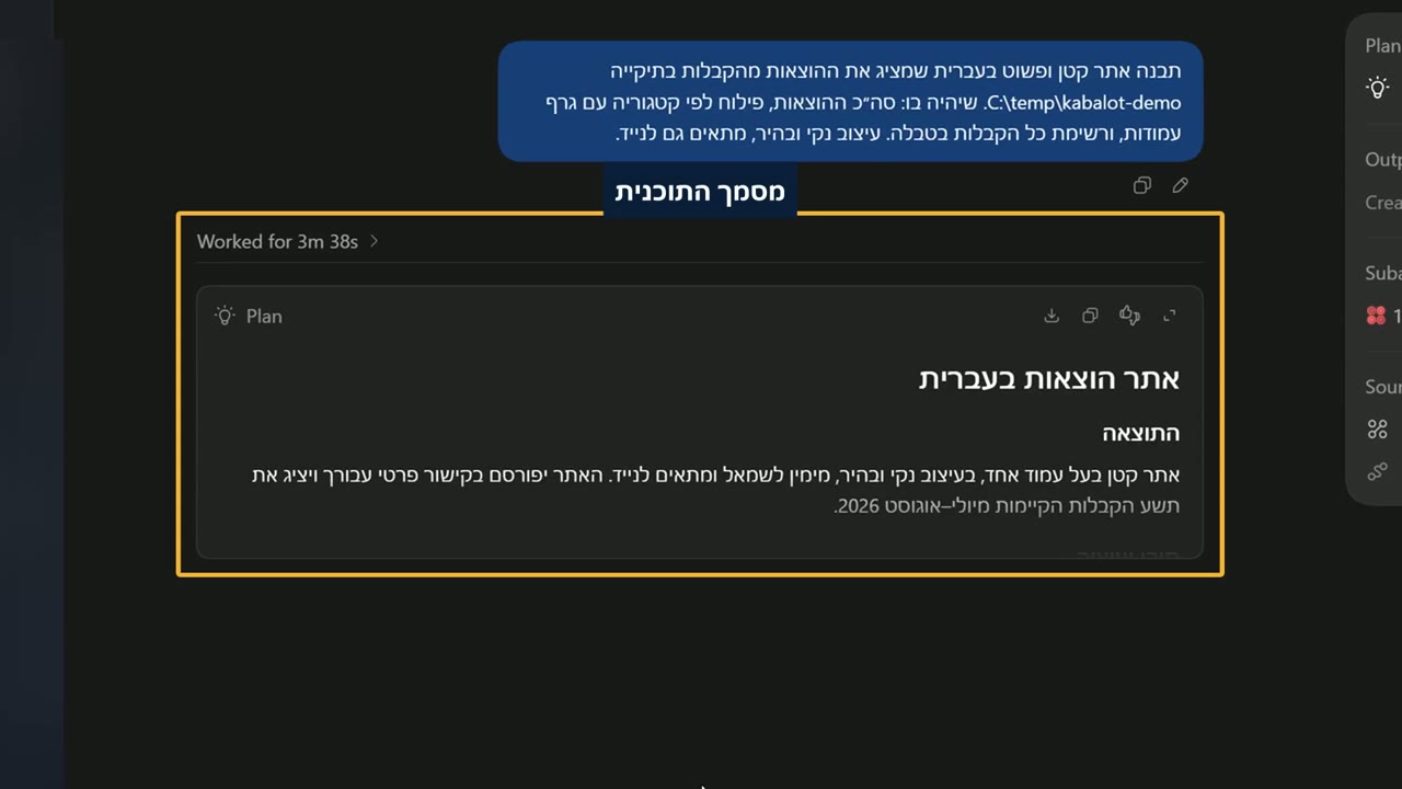 מסמך תוכנית בשם אתר הוצאות בעברית, עם תיאור התוצאה שתיבנה, לפני שנוצר קובץ כלשהו