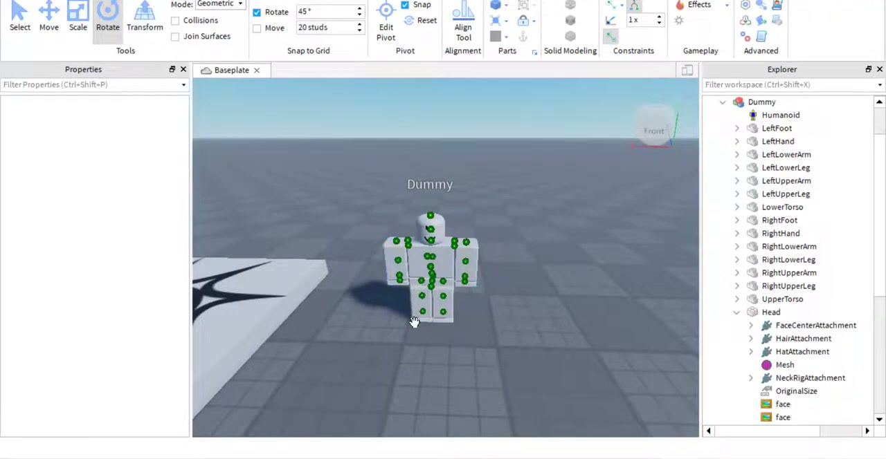 נקודות Constraints ירוקות על דמות Dummy